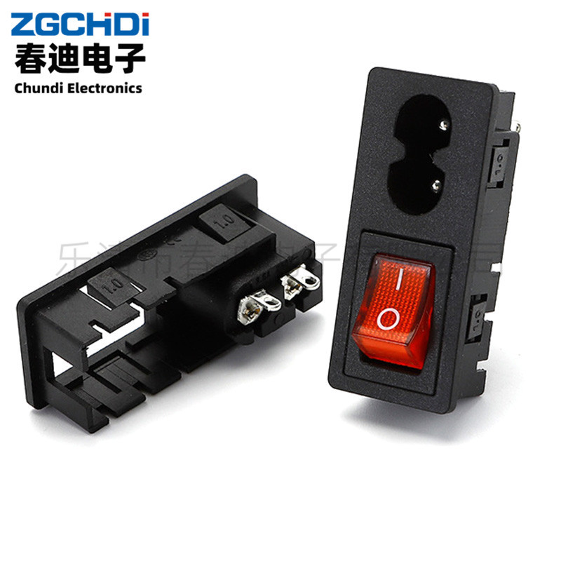 二合一带开关8字形卡入式插座 8字型AC插座 带开关8字AC电源插座