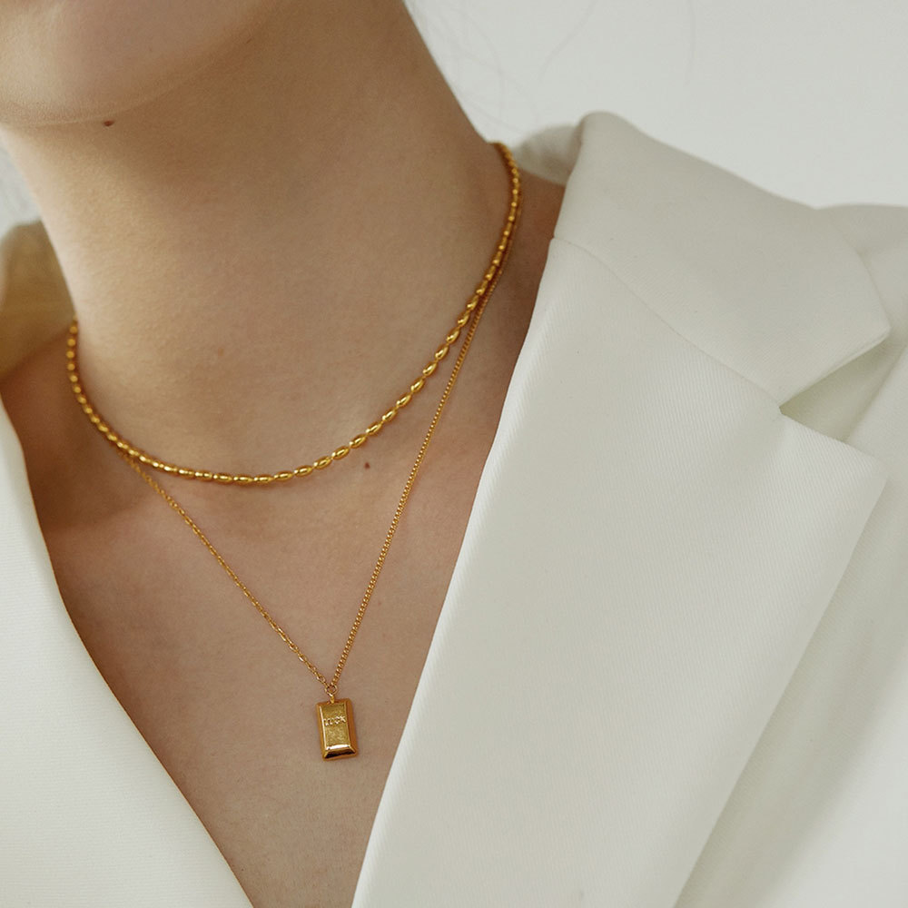 Fashion Rectangle Titanium Steel Chain Layered Necklaces 1 Piece