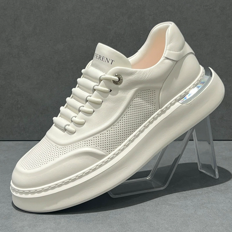 Мужская обувь летом дышащая легкая толстая подошва маленькая белая обувь 2025 новая полая обувь мужская кожаная повседневная обувь