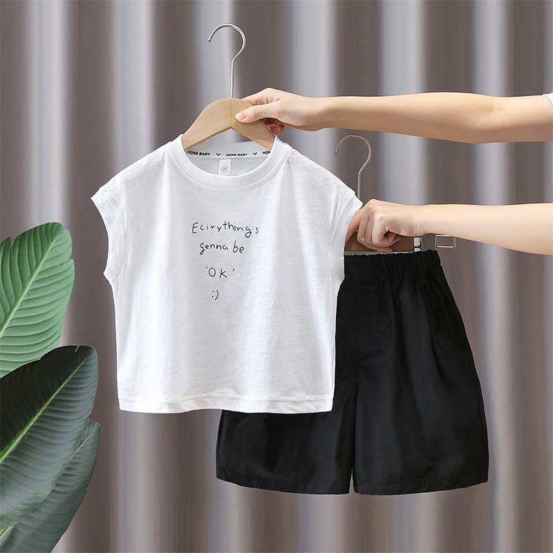 7370 traje sin mangas para niños 2025 nueva ropa de verano de celebridades de Internet chaleco de verano occidental para niños de dos piezas verano