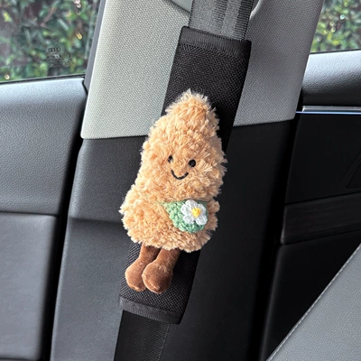 Seat belt shoulder pad | Toy with a High-End Feel - white-flower-shoulder-bag-peanut-linen-shoulder-pad-black
