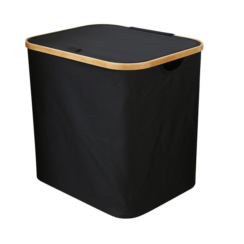 Cesta de ropa sucia transfronteriza con bolsillo interior con cubierta de bambú y madera plegable Cesta de almacenamiento de ropa sucia Cesta de ropa sucia