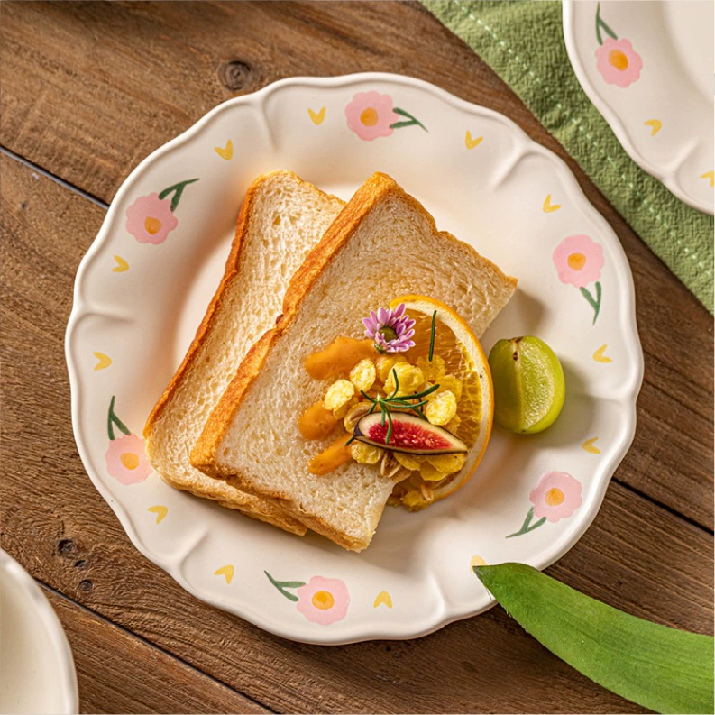 Сервировочный набор для ceramic? Wait must translate accurately: "Ceramic Tableware Set — Soup Bowl & 7" Dinner Plate, Floral Tulip/Paeonia, 18×15×5 cm"