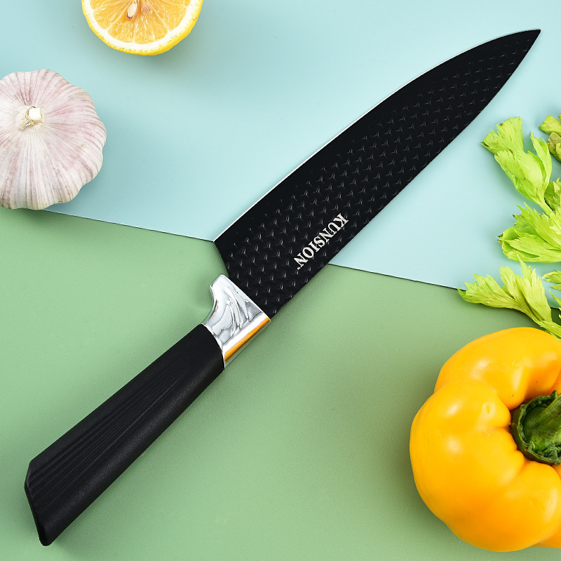 Cuchillo de cocina multifuncional con patrón de diamante, cabeza galvanizada, mango de abdomen grande, conjunto de seis piezas, cuchillo de cocina de caja de regalo personal de negocios doméstico