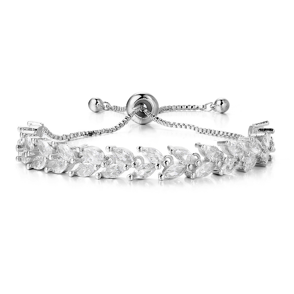 Popular European And American Micro-inlaid Marquise Stone Bracelet For Women, Adjustable Single-row Full-diamond Tennis_voghion.com