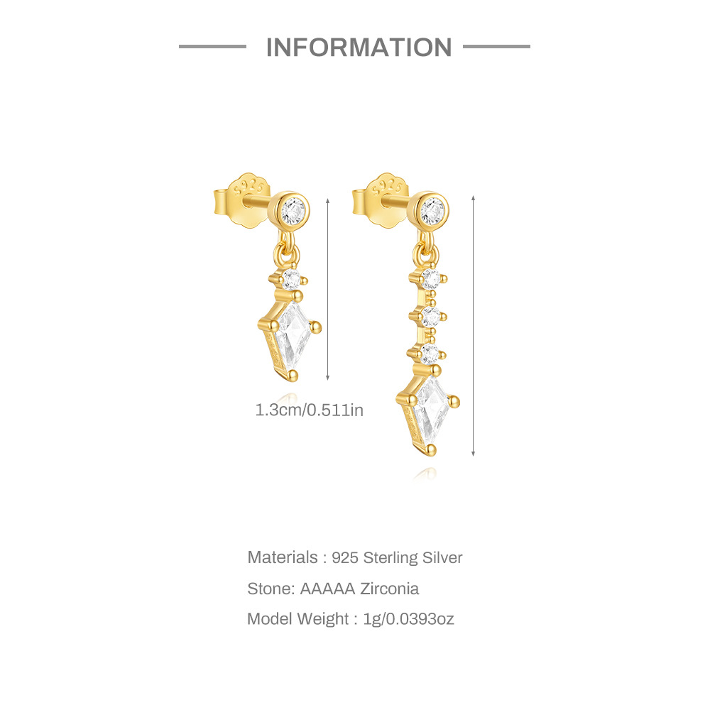 4g Weight 925 Sterling Silver Ear Needle Material Zircon Inlay Material Ear Studs Classification 1 Pair Quantity Holiday, Travel, Daily Occasion 925 Sterling Silver Material Geometric Pattern Women's Gender Tassel, Plating Design Simple Style Style 1 Pair 925 Sterling Silver Zircon Geometric Ear Studs 无