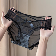 新款日系软妹风性感网纱内裤女低腰甜美蝴蝶结透视迷人蕾丝三角裤
