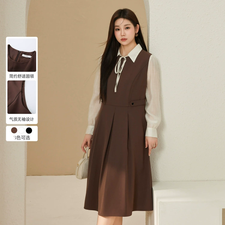 Плоская и красивая женская одежда большого размера интеллектуальная, щедрая складка, тонкая талия, дикое платье жирное mm2024 осеннее платье новый