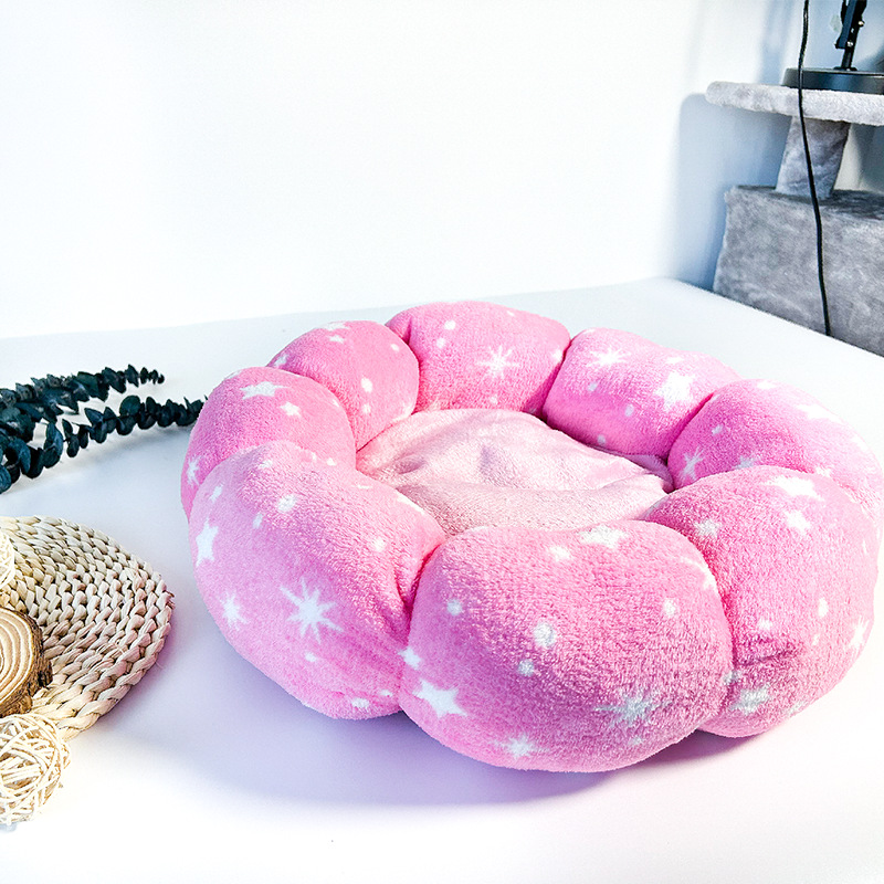 Χειμερινό χαλάκι σκύλου σε σχήμα λουλουδιού για γάτες, κρεβάτι κατοικίδιων ζώων, καθημερινές ανάγκες_voghion.com