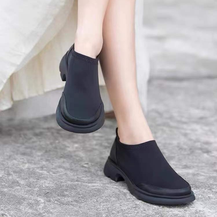 Giày ballet nữ da bò mũi tròn đế bệt phong cách thanh lịch — Màu đen, Màu cà phê