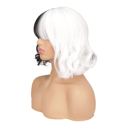 Cruella wig European and American ladies cos wig black and white witch Cruella short curly hair manufacturer wholesale