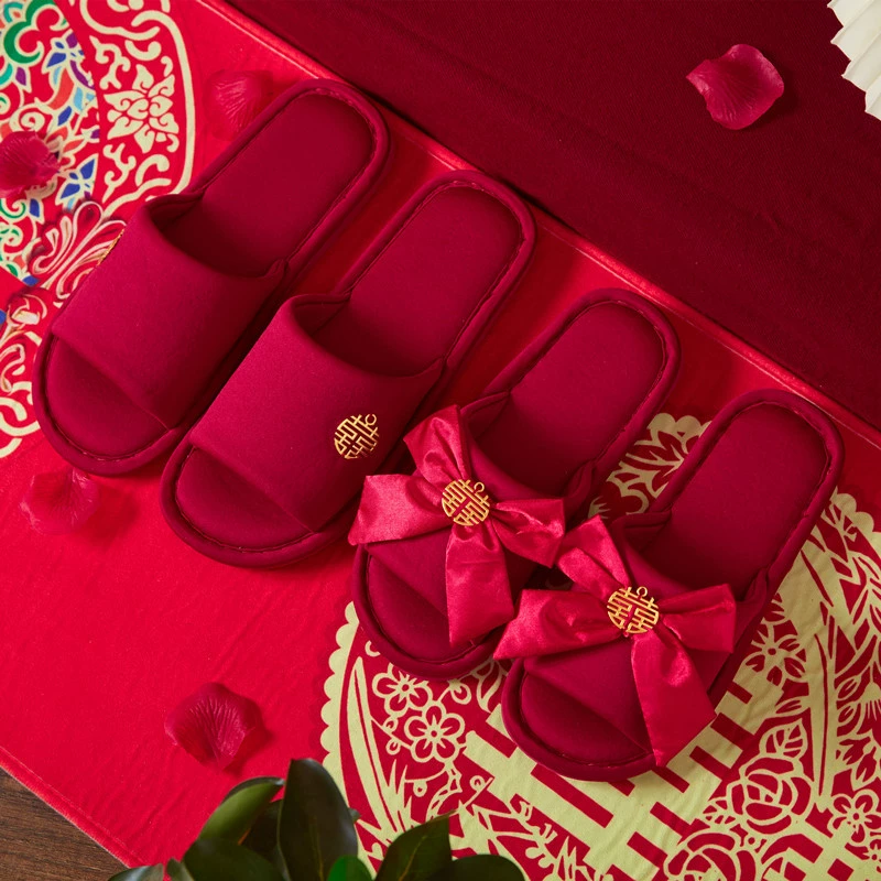 Оптовая продажа жениха и невесты свадьба праздничный персонаж домашние Нескользящие тапочки год жизни пары Красная свадьба для мужчин и женщин