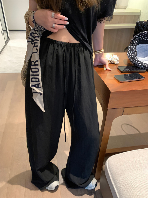 KKSTUDIO テンセルリネン巾着ワイドレッグウォーキングパンツ女性の夏の韓国スタイルの軽くてゆったりとしたフロアレングスカジュアルパンツ|undefined