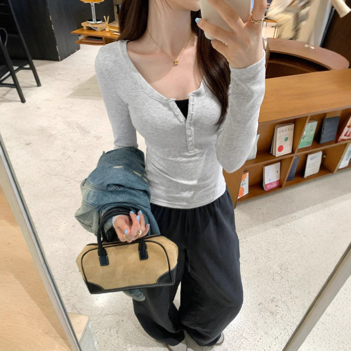 早秋打底衫女内搭2025新款外穿螺纹修身显瘦白色长袖t恤辣妹上衣|undefined