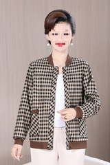 春秋季新款夹克中老年女士休闲格子上衣时尚外套褂子洋气妈妈装