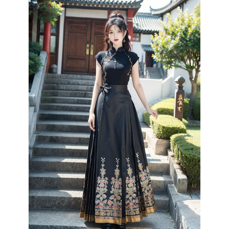Новый комплект юбки в стиле рабочей одежды в китайском стиле, универсальный вышитый Hanfu для женщин, новая летняя модель 2025 года.