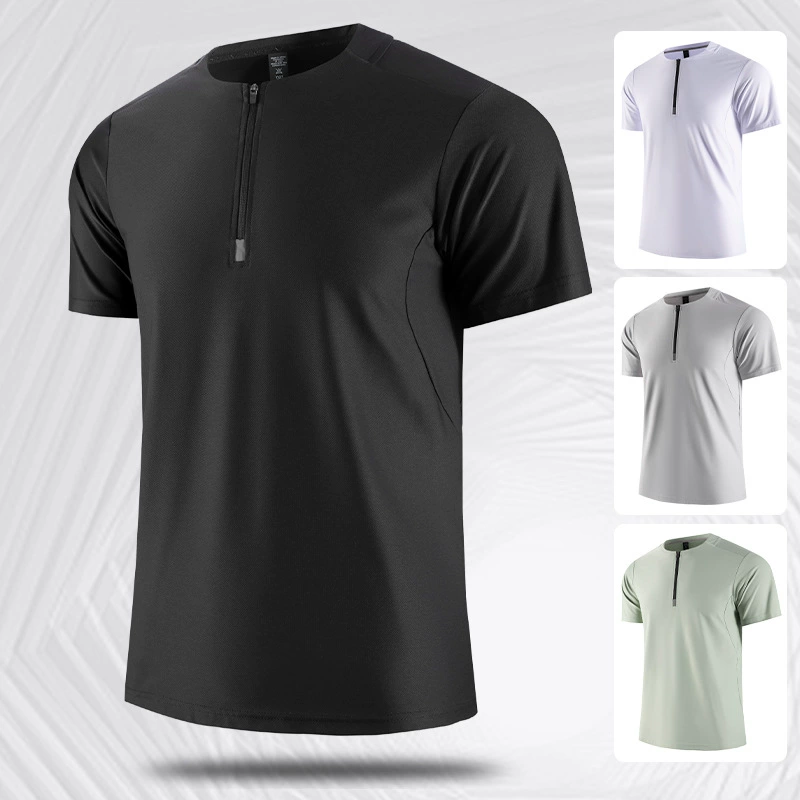 Пара спортивных быстрых сухих полузастежек-молнии футболки с короткими рукавами футболки мужские женские стройные на открытом воздухе футболки со льдом и жаккардовым круглым вырезом