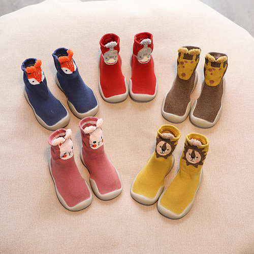 Children's socks and shoes for spring and autumn, baby learning to walk shoes and socks, cartoon-style for boys, indoor shoes for girls, waterproof and non-slip, mid-calf socks and shoes