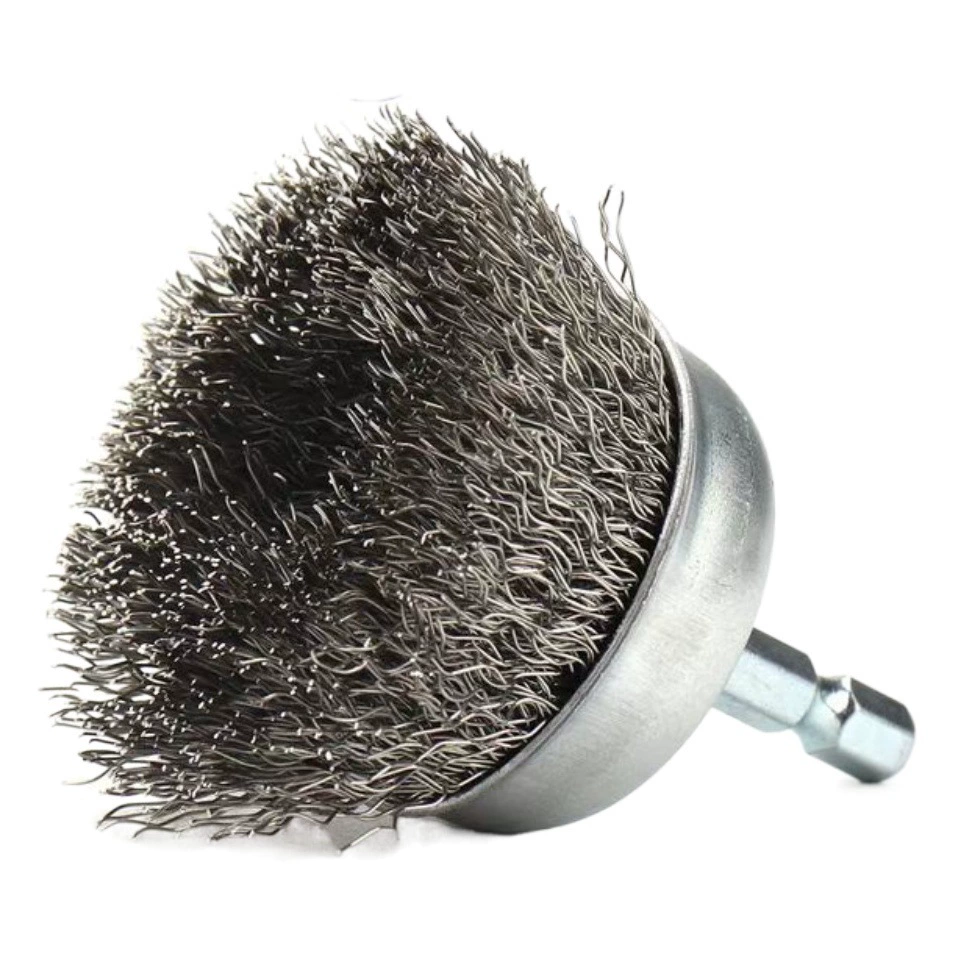 Трансграничная 6 мм Т-образная стальная проволочная щетка Чаша-образная плоская стальная проволочная колесная щетка Шестигранный стержень Щетка для электродрели Родной цвет стальная проволочная щетка