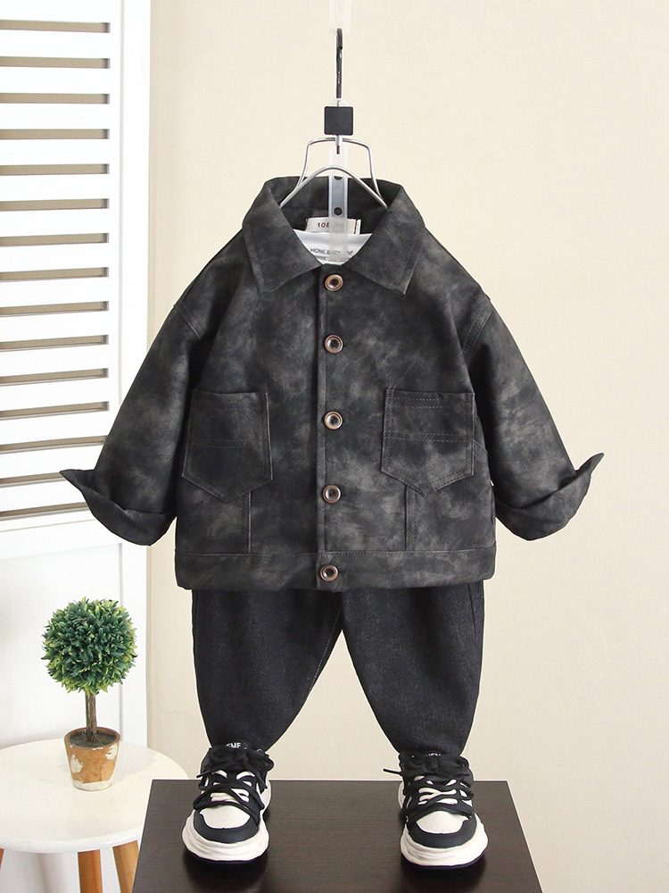 6352 Ropa de otoño para niños Chaqueta de cuero coreana Ropa para niños Chaqueta de cuero de primavera y otoño 2025 Nuevo estilo de moda para bebés Calle frita