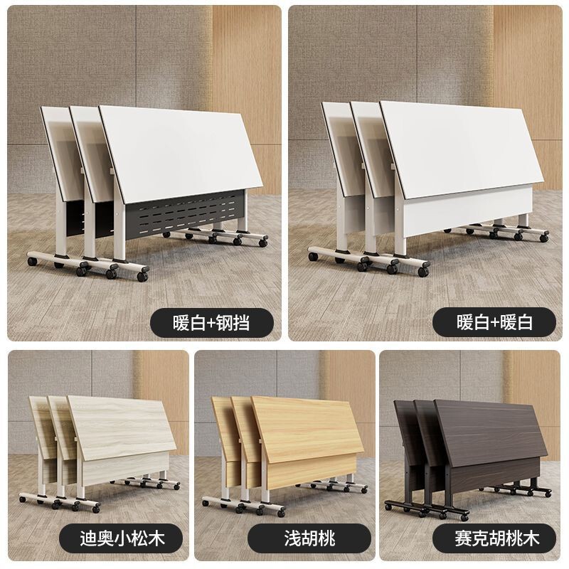 Folding Conference Table, Movable Folding and Interlocking Long Table with Wheels, Foldable Training and Office Desk and Chair Set