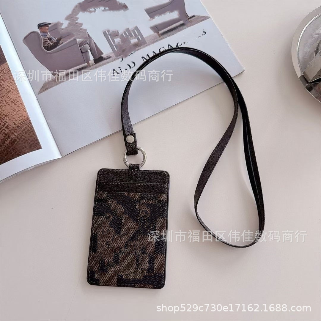 Fendi FF Card Holder with Lanyard Fabric Brown
