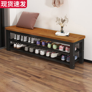 J^ Shoe-Changing Bench for Home Entrance, Bench for Sitting, Shoe Cabinet, Steel-Wood Stool, Shoe-Wearing Integrated Seating Area Bench