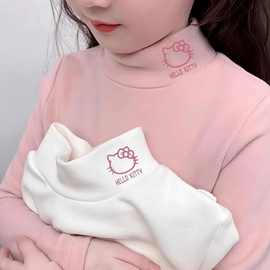 儿童双面德绒秋冬季打底衫女童甜美kitty猫印花半高领保暖上衣潮