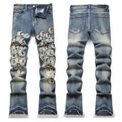 現物クロスボーダー供給AMIRI外国貿易欧米風ストレートスリム弾力刺繍メンズラッパジーンズ