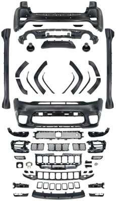 Body Kit Suitable for 2014-2020 Jeep Grand Cherokee, Including Front and Rear Bumpers, Side Skirts, and Hood (Big Surrounded) - jpgc-grand-cherokee-14-20-models-srt-full-set-daytime-running-lights-black-frontfront-and-rear-wheel-eyebrowssiderearrear-liptail-throat