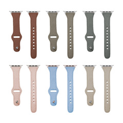 適用蘋果華為手錶復古皮革商務小蠻腰頭層真皮iwatch22mm釘扣錶帶