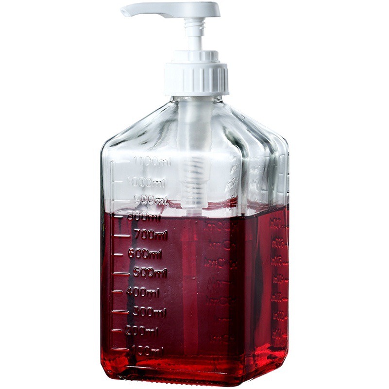 Fructose Syrup Squeeze Bottle for Milk Tea Shop, Glass Sugar Press Bottle, Commercial Press Head 38/410 Pump Head, Quantitative Press Bottle