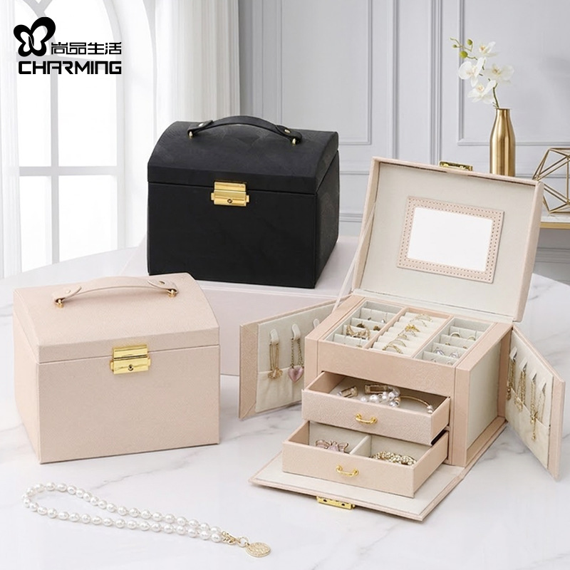 Caja de Almacenamiento de Joyas de Suministro Directo Transfronterizo, Caja de Almacenamiento de Joyas de Alta Gama con Cajones de Gran Capacidad, Portátil, para Guardar Aretes, Collares y Anillos