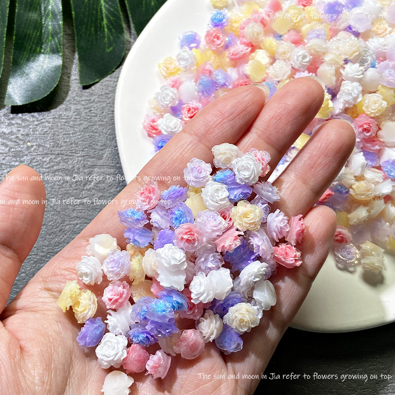 Ins Style Two-Color Soft Glue Flower Rose Rose Camellia Nail Art Jewelry Loose Beads DIY Beaded Bracelet Jewelry Accessories