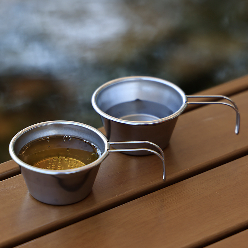 Outdoor camping sizzling cup, mini sizzling bowl, small wine glass, camping tableware, portable folding stainless steel small water cup