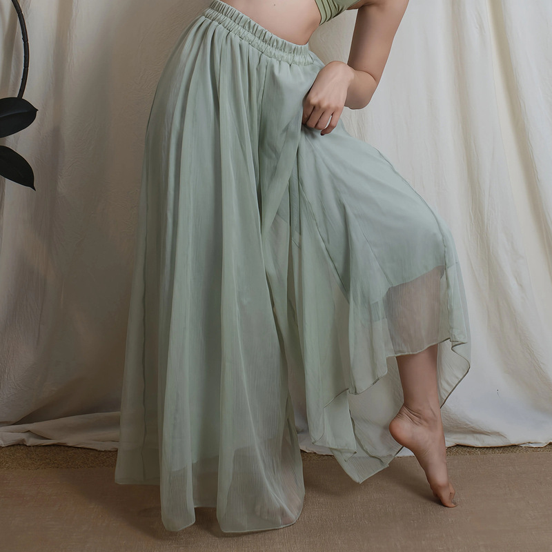 Zen-Inspired Flowing Double-Layer Mesh Wide-Leg Pants, Modern Dance Practice Pants, Drapey Breathable Yoga Wear, Loose and Slimming Yoga Attire Zen-Inspired Flowing Double-Layer Mesh Wide-Leg Pants, Modern Dance Practice Pants, Drapey Breathable Yoga Wear, Loose and Slimming Yoga Attire