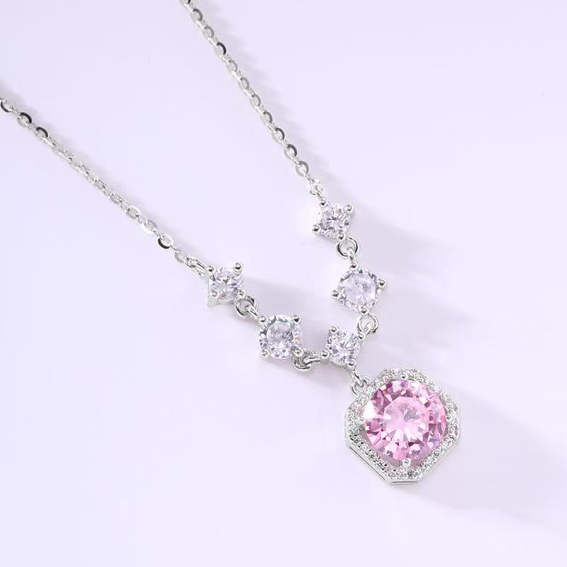 Collana da donna in argento sterling 925 con diamante quadrato, semplice, alla moda, squisita, lusso discreto, rosa personalizzato_voghion.com
