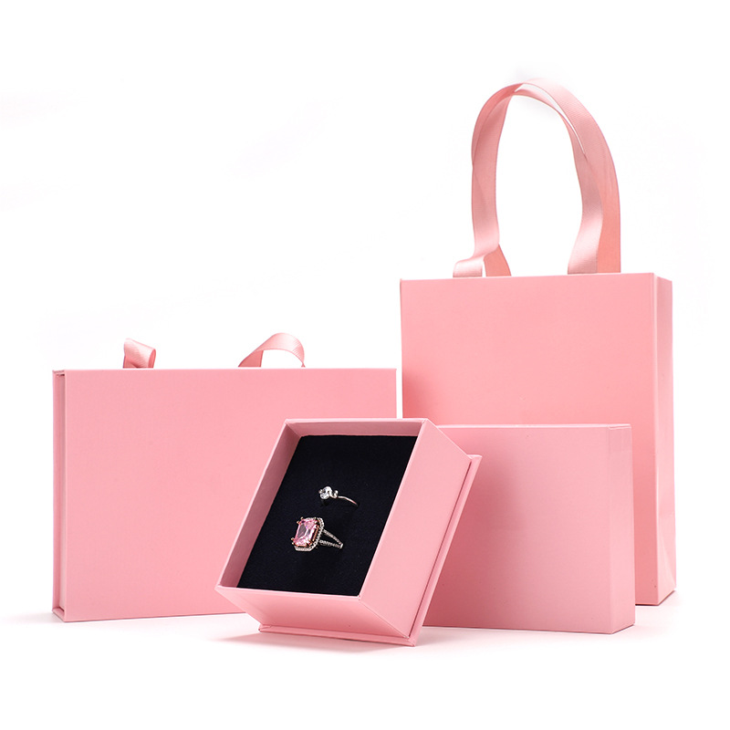 极简时尚风手提礼盒 高档粉色INS首饰包装盒 跨境品牌饰品盒包装