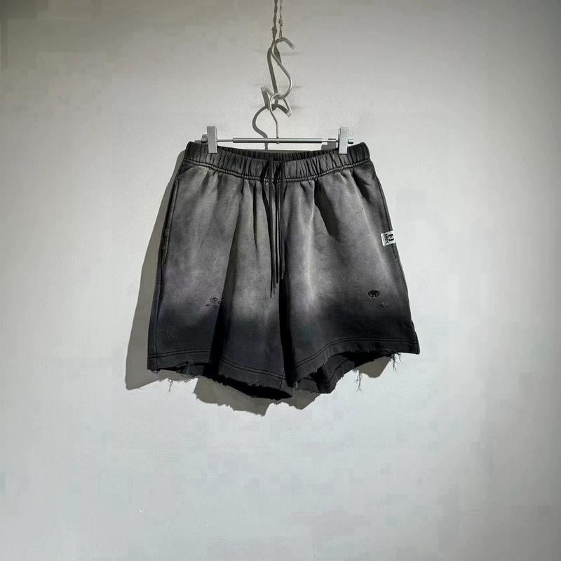 M Brand 2026Aw Divine-Grade Four-Step Washed Gradient Shorts with Hand-Ripped Distressed Gray Loose Shorts Trendy Loose Fit