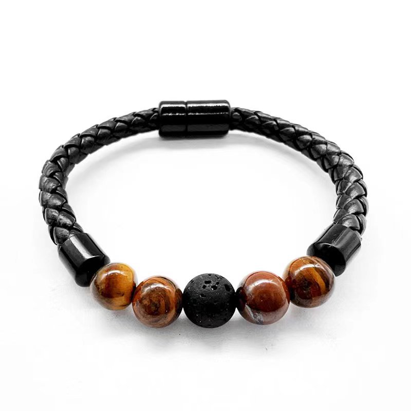 1 Piece Simple Style Geometric Pu Leather Natural Stone Plating Unisex Bracelets display picture 4