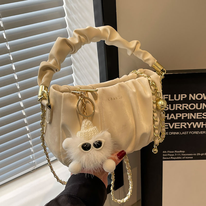 New Women's 2024 Fashion Trend Crossbody Versatile Casual Chain Shoulder Solid Color Handheld Folded Bag_voghion.com