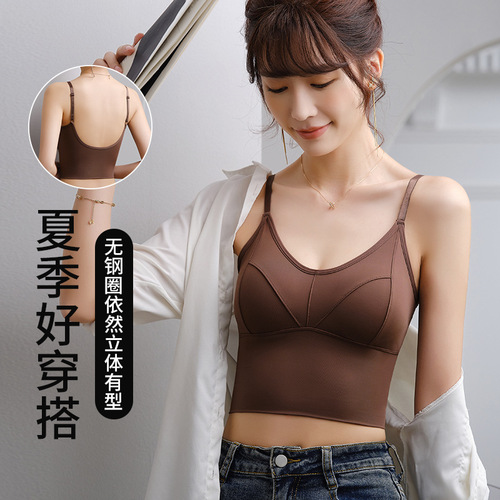 New Ice Silk Backless Bra Top Clustering Pouch Bra for Breast Contouring, No Underwire Straps, Removable Latex-Like Pads