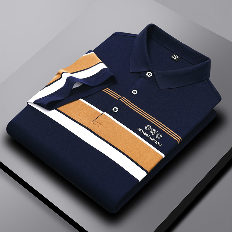 Ali Tiger Men's Summer New Thin Stripe Spot Embroidered Short Sleeve Casual Fit Casual Men's Polo Shirt