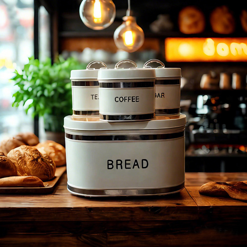 Metal Oval Bread Box Storage Jar Combination Galvanized Iron Sealed Jar with Lid Stainless Steel Edge Storage Jar