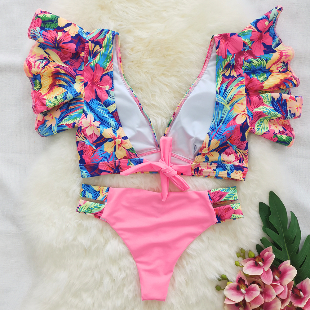 192g Weight Sexy Feel Of Sensation Briefs Panties Style Polyester Fabric Type 2 Pieces Set Quantity Swimming Pool, Beach Occasion Ditsy Floral Pattern Women's Gender Women's Ditsy Floral 2 Pieces Set Bikinis Swimwear 28