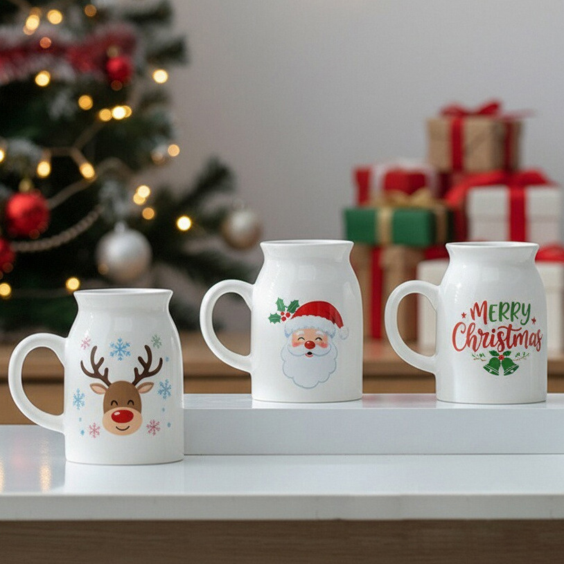 Cross-Border Ceramic Milk Cup Vase Christmas Gift Mug Creative Storage Pen Holder Temu Vase Printed Logo