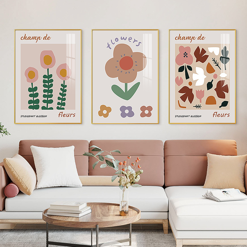 Nordic INS-style living room decoration painting, fresh and cute healing system restaurant wall painting, geometric floral bedroom corridor hanging painting