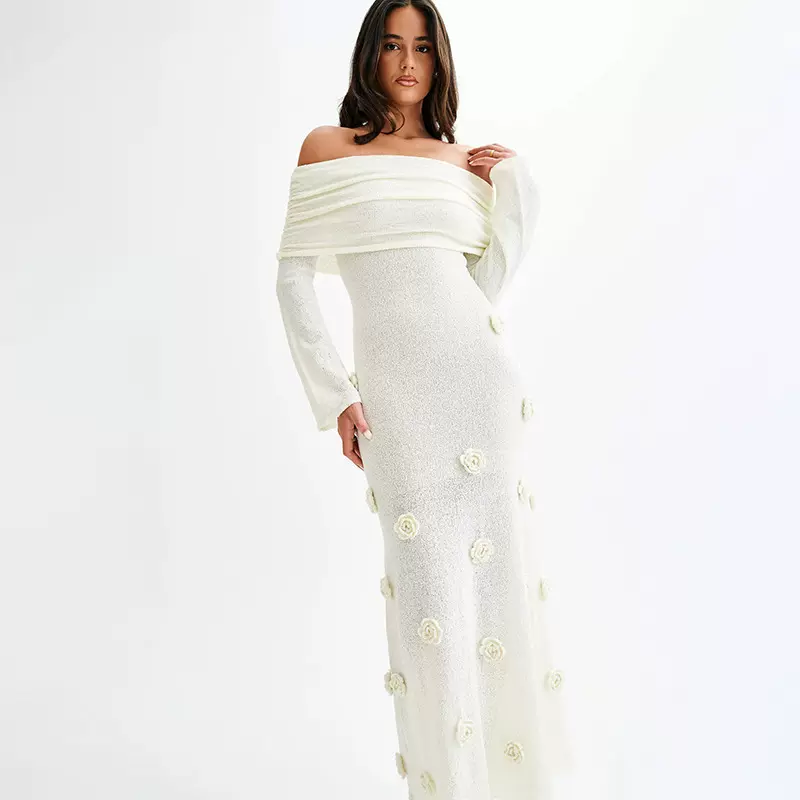 2025年新品!!欧美沙滩裙女纯色针织浮花沙滩泳衣连衣裙