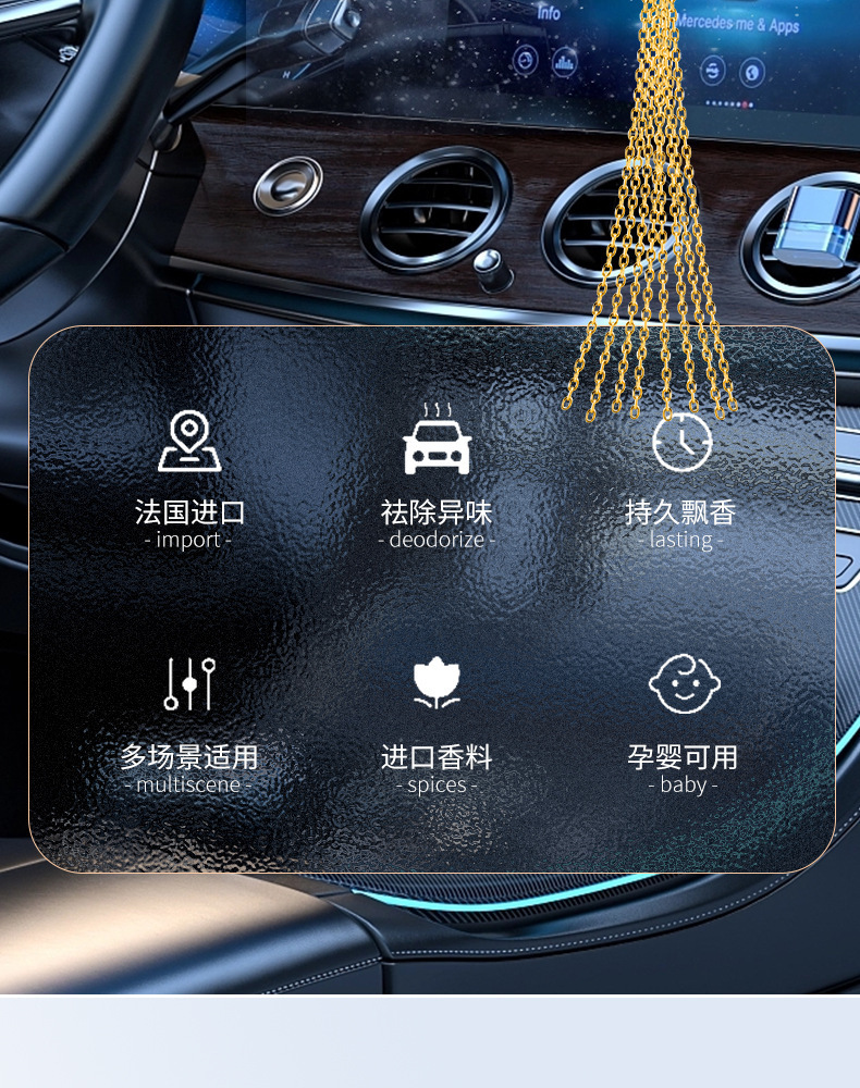 Specially Designed for Foreign Trade, Star and Moon Car Perfume Hanging Ornaments with Rhinestones, Car Fragrance Metal Pendants, In-Car Aroma Essential Oil Pendants