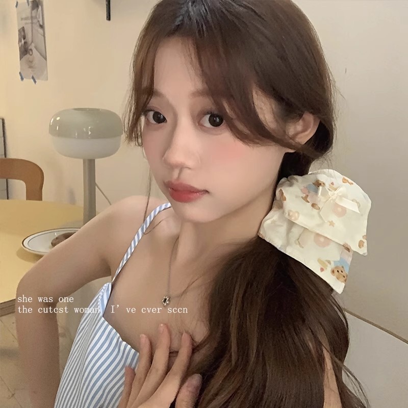 可爱曲奇小熊蝴蝶结方形发圈大肠圈少女心头绳皮筋手作发饰头饰品|undefined